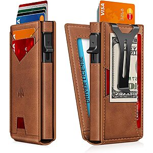 Slim Minimalist Wallet with Money Clip＆ID Window,RFID Blocking Pop-Up Credit Card Holder $14.49