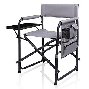 84.99:Picnic Time Sports Chair with Side Table and Armrest Caddy,Lightweight Aluminum Folding Outdoor Camping Chair (Gray