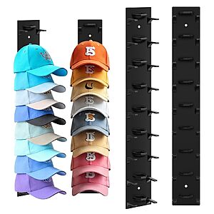 Hat Organizer for Baseball Caps,2 Pack Hat Rack for Wall Hold up to 18 Hats Strong Adhesive Hat Hooks Stand （Black) $6.49