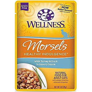 NEW] $23.88 | 24-Pack 3-Oz Wellness Natural Pet Food Healthy Indulgence Grain Free Wet Cat Food (Morsels Turkey and Duck) at Amazon