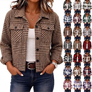 Flannel Shirt Women Long Sleeve Plaid Shacket $13.99