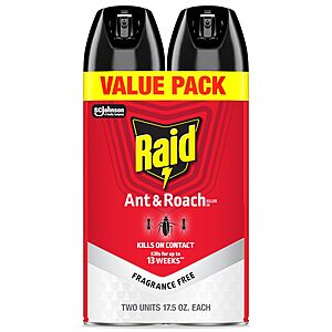 Raid Ant & Roach Killer Bug Spray,Fragrance Free,17.5 oz,2 Count $7.59