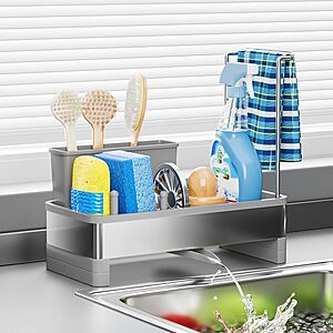 9.8" Stainless Steel Sink Caddy Organizer w/ Brush Holder & Dishcloth Rack (Gray) $10.19 + Free Shipping w/ Prime or on $35