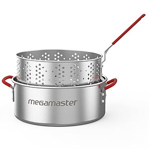 Megamaster Aluminium 10.5QT Fish Fryer Pot with Basket,Silicone Handle $25.46