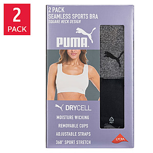 PUMA Women's Seamless Sports Bra,2-pack $12.97