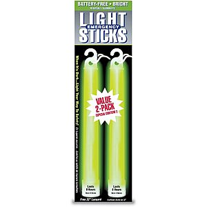 2-Pk Ready America 8-Hour Emergency Lightsticks (Green) $1.90