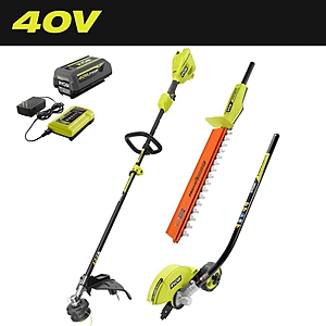 RYOBI 40V 15 in.Expand-It Cordless Capable String Trimmer,Edger,and Hedge Trimmer Attachments with 4.0 Ah Battery & Charger RY40ST01K-RYEDG-RYHDG - $249