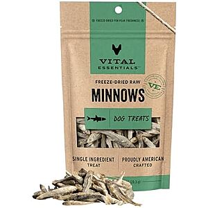 SnS,AC] $4.94 | 1-Oz Vital Essentials Freeze Dried Minnows Dog Treats at Amazon