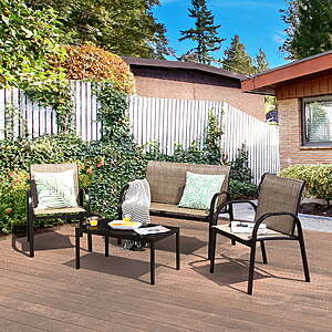 138.83:Costway 4 PCS Patio Furniture Set Sofa Coffee Table Steel Frame Garden Brown at Walmart.com