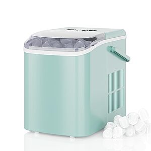 DUMOS Countertop Ice Maker with Handle,26lbs/24H,Makes 9 Bullet Cubes in 6 Mins,Auto-Cleaning,12.32"*8.58"*11.61",Green or Black $49.99