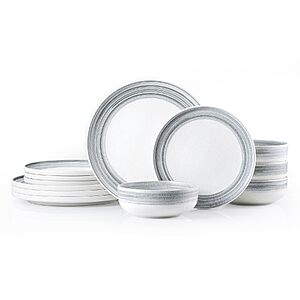 Stoneware Dinnerware Set for 4,12-Piece Ceramic Plates & Bowls $39.99