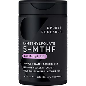 Select Accounts:90-Ct Sports Research Methyl Folate 1000mcg + Methyl B12 2000mcg Vegan Softgels $11.36 w/ S&S + Free Shipping w/ Prime or on $35