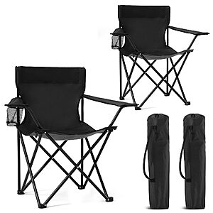 29.98:Canpsky 2 Pack Portable Folding Camping Chairs w/ Cup Holder & Carry Bag (Black-Dark) at Amazon