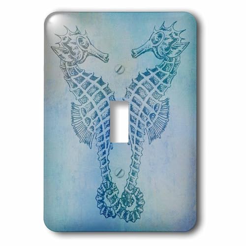 3dRose Aqua Seahorses- Beach T...ntage Art single toggle switch