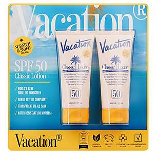 Costco Members:2-Pack 6-Oz Vacation Classic SPF 50 Sunscreen Lotion $14.97 + Free Shipping