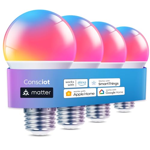 Consciot Smart Light Bulbs,A1...Lumens 60W Equivalent,4 Pack