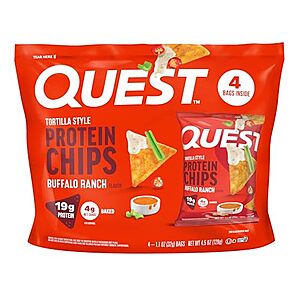 4-Pk 1.1-Oz Quest Tortilla Style Protein Chips (Buffalo Ranch) $6.20