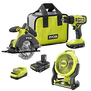 Ryobi ONE+ 18V Cordless 2-Tool Combo Kit with (2) 1.5 Ah Batteries,Charger,and ONE+ Hybrid WHISPER SERIES 7-1/2 in.Fan $152