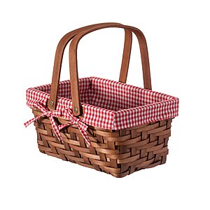 Wickerwise Small Rectangular Woodchip Picnic Baskets with Double Folding Handles,Natural Hand-Woven Basket Lined with Gingham Red and White Lining Great for Gifts $14.99