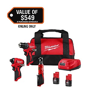 MilwaMilwaukee M12 12V Subcompact Drill &Impact Driver Combo Kit with 3/8in Ratchet,2 Batteries & Bag $199