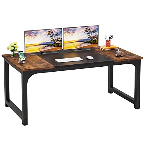 LITTLE TREE 63 Inch Large Exec...puter Office Desk,Brown+Black