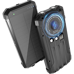Nuynix 20000 mAh Solar Power Bank w/ 3 Built-In Cables,3-Ports & Magnetic Charging $9.59 + Free Shipping w/ Prime or on $35