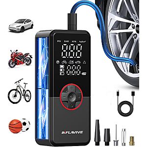 Prime] 150PSI Inflavive Cordless Portable Air Compressor Tire Inflator w/ LED Light (Deep Red) $13.50 + Free Shipping