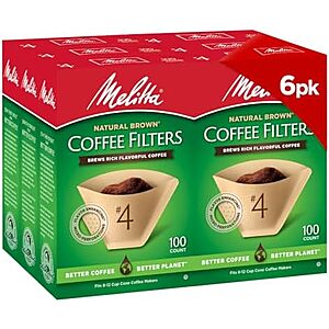 SnS] $15.39 | Melitta #4 Unbleached Coffee Filters,Natural Brown Cone Filters,6-Pack at Amazon