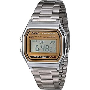 22* | 33.2mm Casio A158WEA Digital Quartz Watch w/ Stainless Steel Band (Silver/Gold) at Amazon