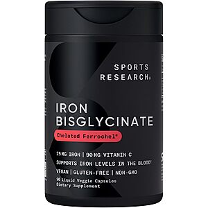 Select Accounts:90-Count Sports Research 25mg Iron Bisglycinate Liquid Veggie Capsules (Chelated Ferrochel) $13.47 w/ S&S + Free Shipping w/ Prime or on $35