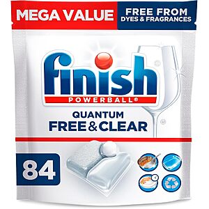 Finish Free & Clear Dishwasher Pods,Dye & Fragrance Free Detergent,84 ct