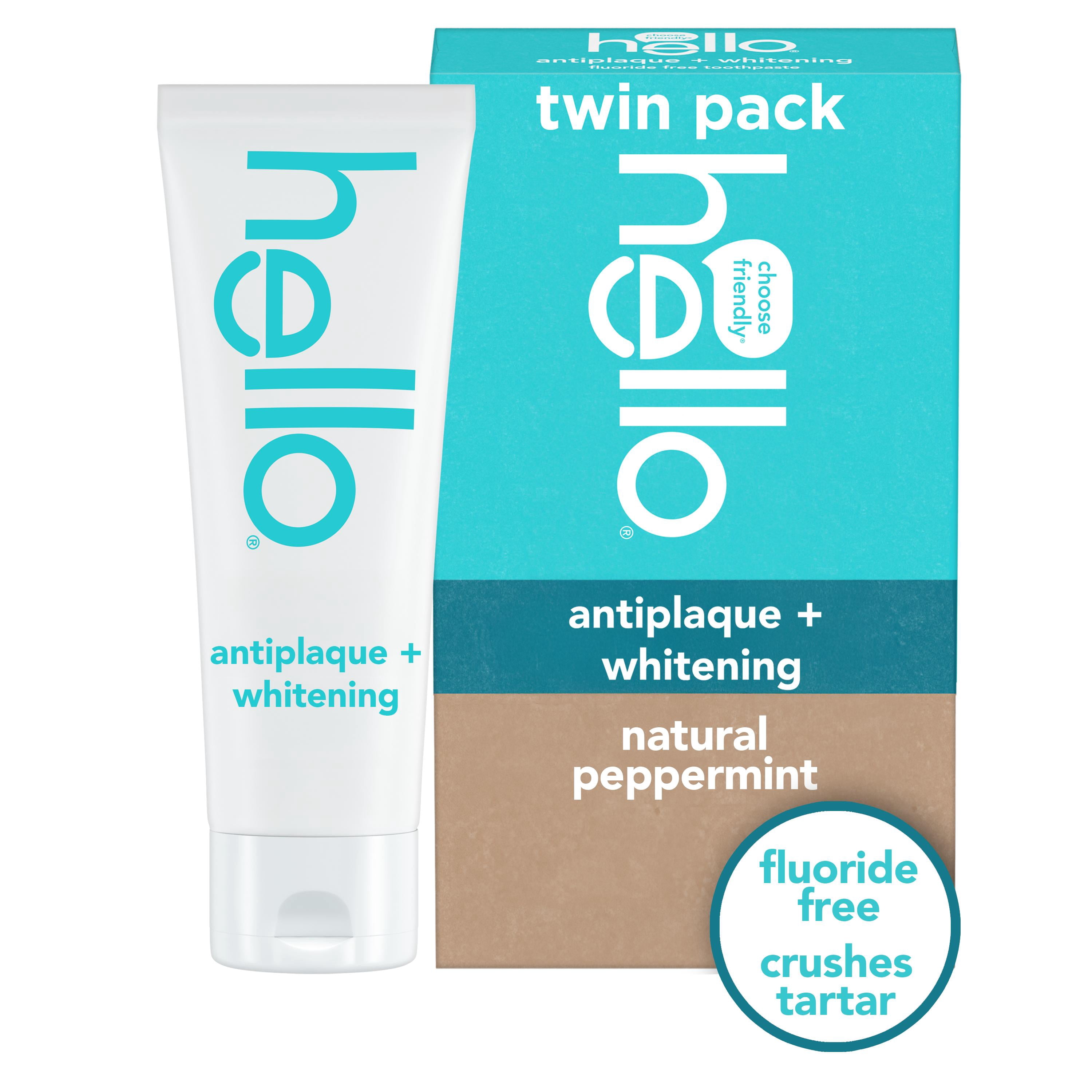 hello Antiplaque and Whitening Fluoride Free Toothpaste,Natural Peppermint,2 Pack,5 oz $10.96