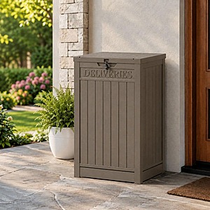 EFU 55 Gal.Medium Brown Wood Grain Resin Deck Box Outdoor Package Drop Box with Lockable Lid Weather Resistant $36.5