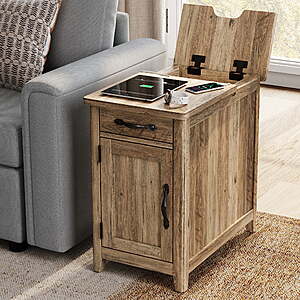 123.49:LINSY HOME End Table with Charging Station Drawer & Detachable Holder Brown at Walmart.com