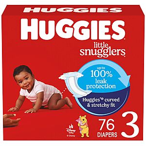 18.03 w/ S&S - Huggies Size 3 Diapers,Little Snugglers Baby Diapers,Size 3 (16-28 lbs),76 Count,Packaging May Vary