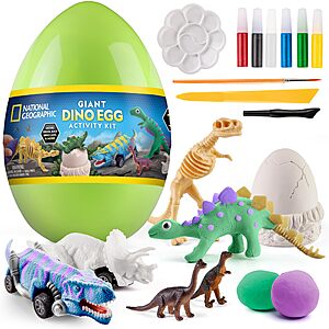 National Geographic Giant Dinosaur Egg Activity Kit – 15+ Dino Crafts,Painting Cars,Clay Models,Dig Brick,Stickers & Learning Guide,Dinosaur Science Toy for Boys & Girls $8.9