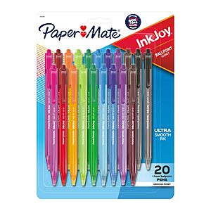 Paper Mate InkJoy 100RT Retractable Ballpoint Pens,Medium Point (1.0mm),20 Count - Teacher Essentials,Colorful Office Supplies~$7.77 @ Amazon