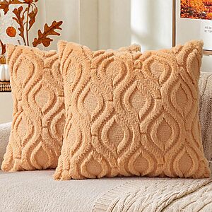2-Pack 18" decorUhome Faux Fur Plush Throw Pillow Covers (Light Orange) $4.99 + Free Shipping w/ Prime or on $35