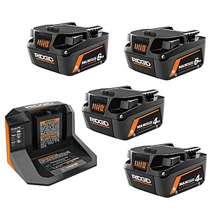 RIDGID MAX Output 18V Battery Starter Kit:2x 8Ah EXP + 2x 4Ah + Charger $171 + Free S&H