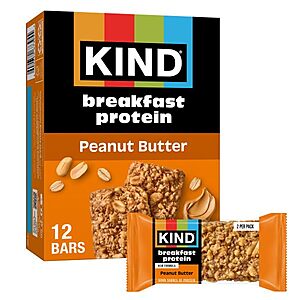 KIND Breakfast Protein Bars,Peanut Butter,Gluten Free,Healthy Snacks,8g Protein,6 Count (6 Packs of 2 Bars) $2.24 with full S&S
