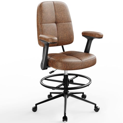 Marsail Ergonomic Drafting Cha...wn Leather,3.5" Thick Cushion