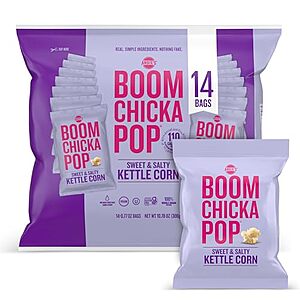 NEW,SnS,AC] $6.70 | 14-Pack 0.77-Oz BOOMCHICKAPOP Sweet & Salty Kettle Corn Popcorn at Amazon