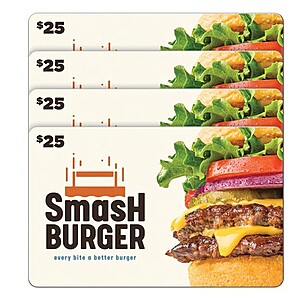 Costco Members - Smashburger Four Restaurant $25 eGift Cards ($100 Value) - $69.99 (digital delivery