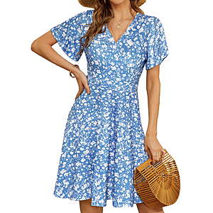 12.98-14.98 FS Walmart+ by UVN - Summer Dresses for Women Short Sleeve V Neck A-Line Midi Dress in many color options,size S-2XL