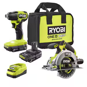 RYOBI ONE+ HP 18V Brushless Cordless Compact 1/4 in.Hex Impact Driver Kit w/ (2) Batteries,Charger,& Brushless Circular Saw $179