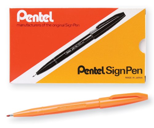 Pentel Sign Pen Fiber-Tipped P...Orange Ink,Box of 12 (S520-F