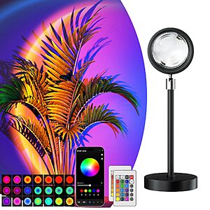 Bavcieu RGB Sunset Lamp Projector w/ Remote,App Control & Music Sync $11.35