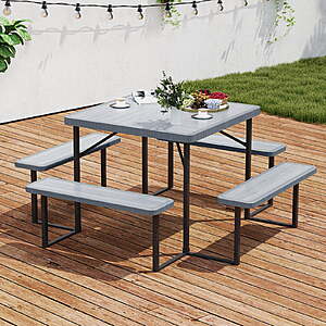 110.77:Costway Picnic Table Bench Set for 4-8 People with Umbrella Hole Gray at Walmart.com