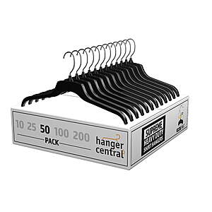 50-Pack Hanger Central 17" Non-Slip Plastic Clothing Hangers w/ Swivel Hook (Black) $11.98 + Free Shipping w/ Walmart+ or on $35