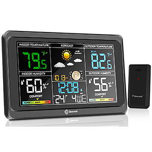 Geevon Weather Station Wireless Indoor Outdoor Thermometer,Color Display Digital Weather Thermometer with Alarm clock,Barometric Pressure $31.74